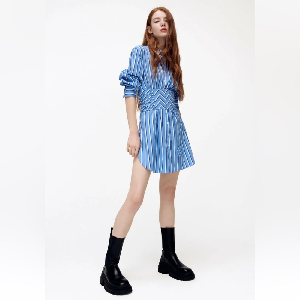 NWT ZARA STRIPED SHIRT DRESS XL BLUES | 8801/684